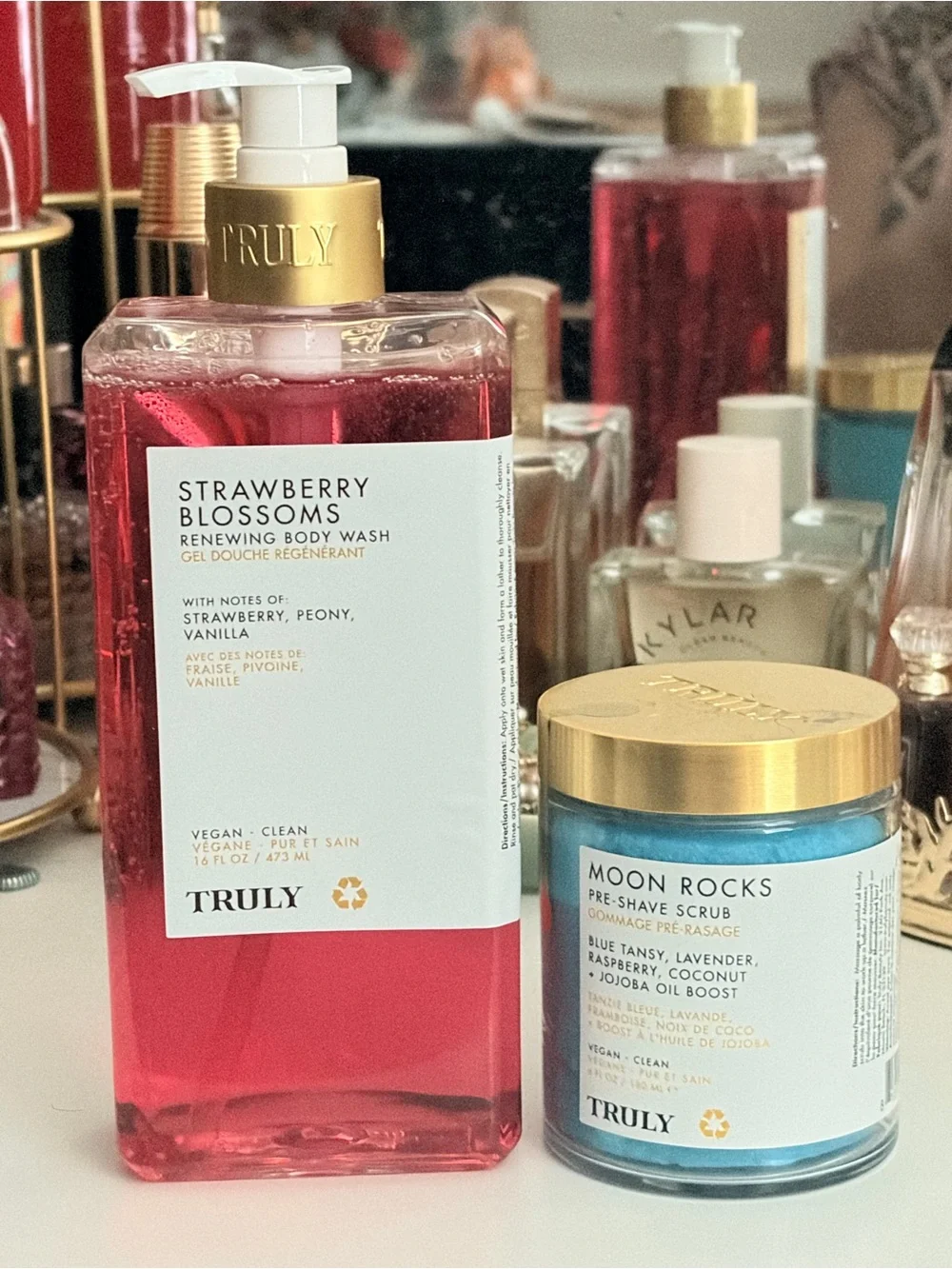 TRULY Strawberry Blossoms Body Wash & Moon Rocks Pre Shave Sugar Scrub